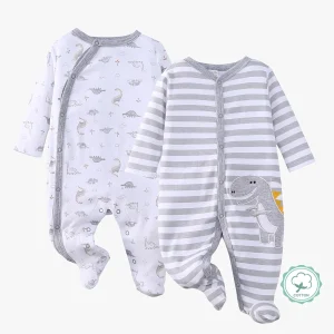 ! 2pcs Zip Footed Rompers